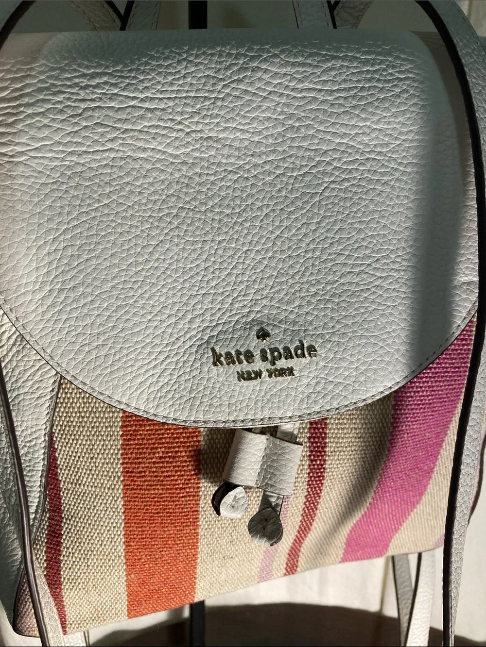 kate spade White Leather Backpack with Multicolor Stripe Front